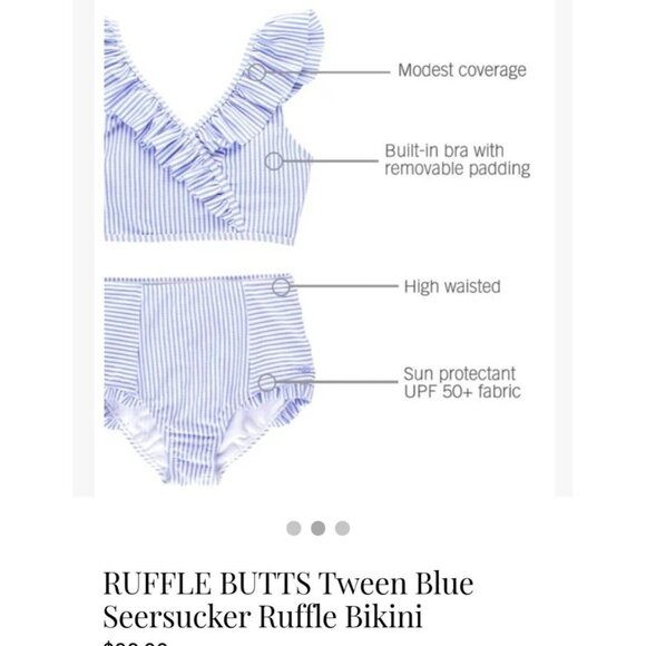 Ruffle Butts Tween Girl Striped Blue & White Ruffle Bikini Set For Girls Size 10 - Picture 2 of 10
